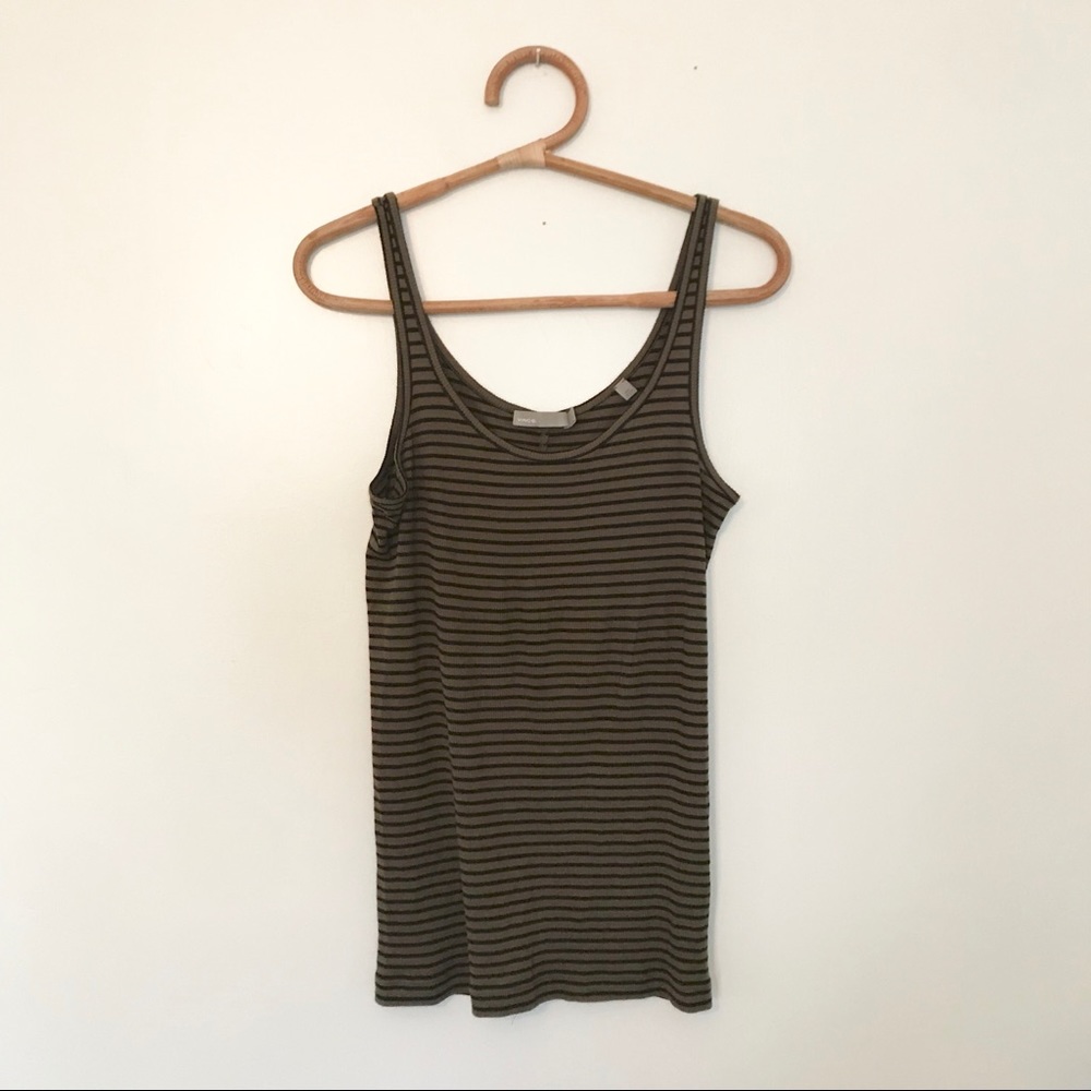 Vince Green Black Striped Rib Knit Tank Top L